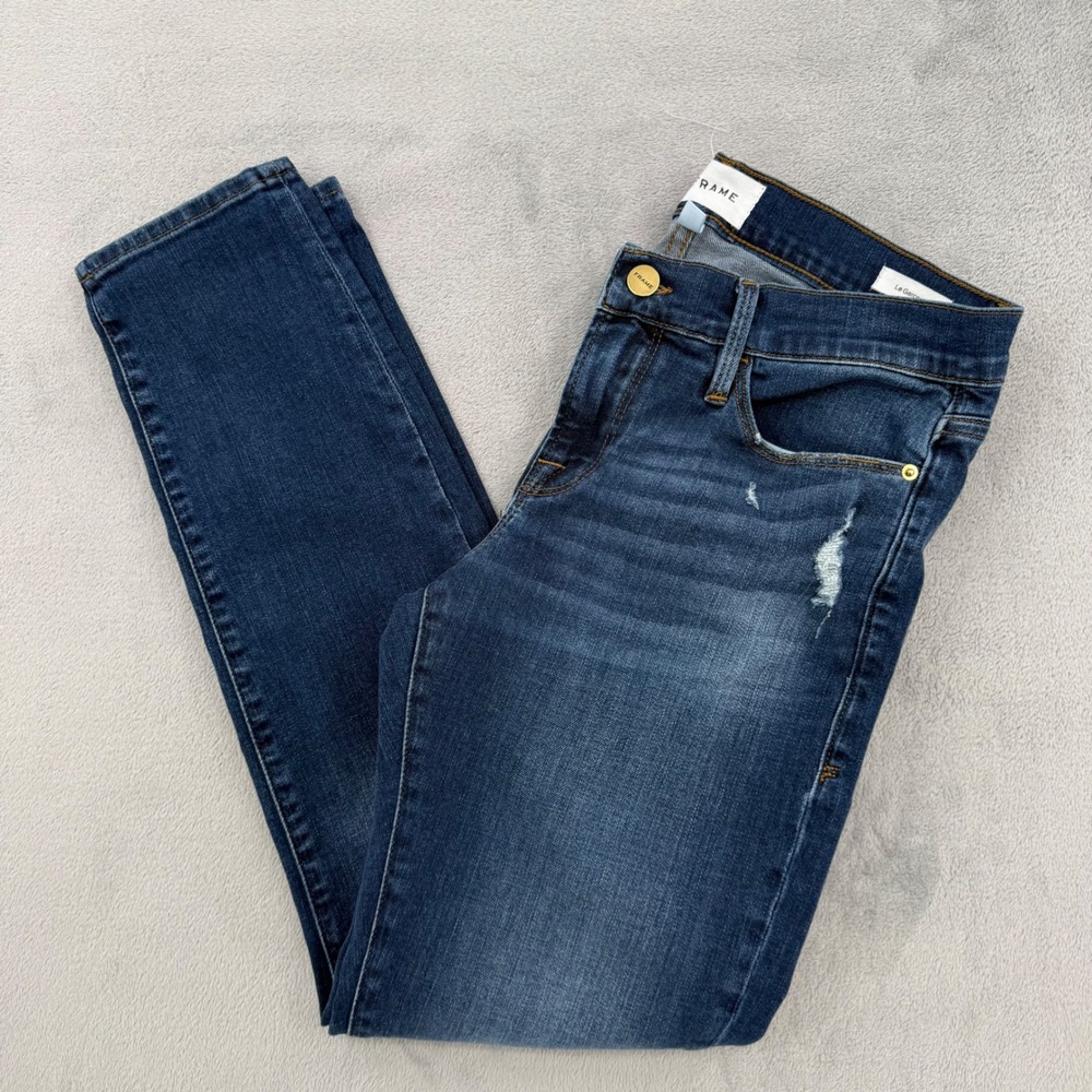FRAME Le Garcon Slim Boyfriend Jeans Azure Blue‎ Distressed Women's Size 26